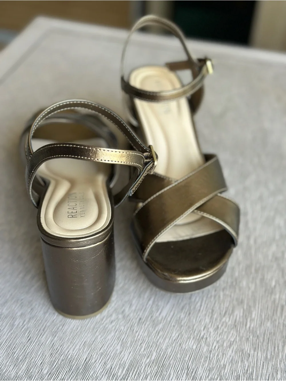 Reeva Ankle Strap Platform Sandal Distressed Metallic Bronze Gold